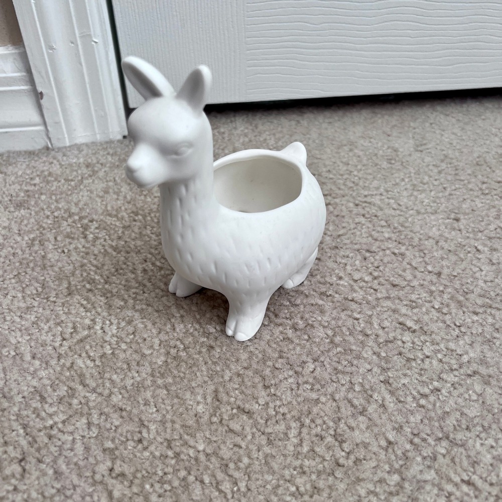 Kikkerland White Ceramic Llama Planter‎ Succulent Pot Animal Figurine